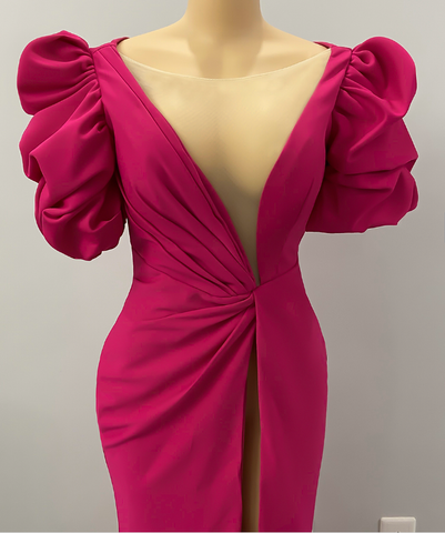 Robe de soirée longue sirène fendue haute rose fuchsia, robe de fête africaine Y1900