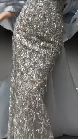 Sparkly Satin Beaded Mermaid Evening Dress Long Prom Dress With Bow Y8330