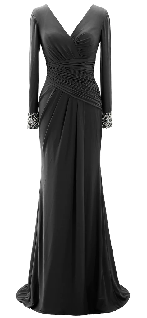Vestido largo de noche para la madre de la novia, manga larga, escote en V, modelo Y785