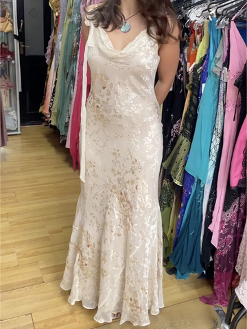 Vestido de noche largo de sirena con estampado satinado único Y8307