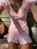 Ravissante robe de bal rose courte, robe de soirée rose Y2151