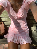 Ravissante robe de bal rose courte, robe de soirée rose Y2151