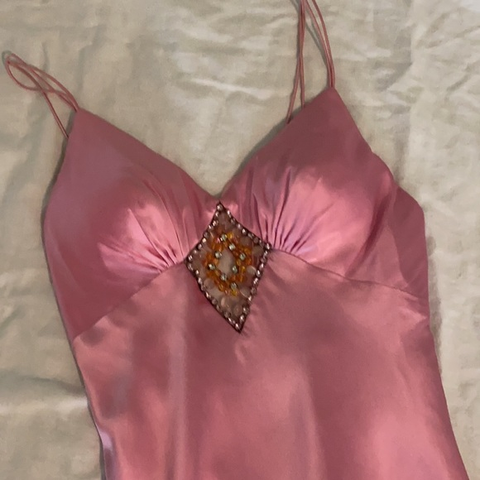 Gorgeous Pink Spaghetti Straps Satin Beaded Evening Dress Long Prom Dress Y8216