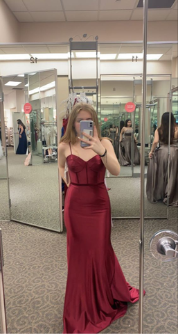 Vestido de noche de sirena color burdeos con tirantes finos, estilo burdeos, vestido de graduación burdeos Y6430