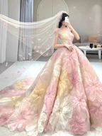 Vestido de gala floral de princesa de ensueño, vestido de noche de corte A sin tirantes, vestido de novia Y8289