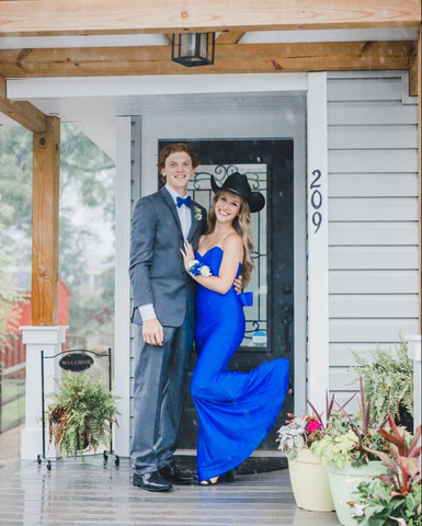Elegante vestido de sirena azul real para baile de graduación. Vestido de noche azul real Y7193
