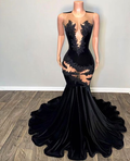 Robe de bal sirène noire sexy en dentelle appliquée Y6497