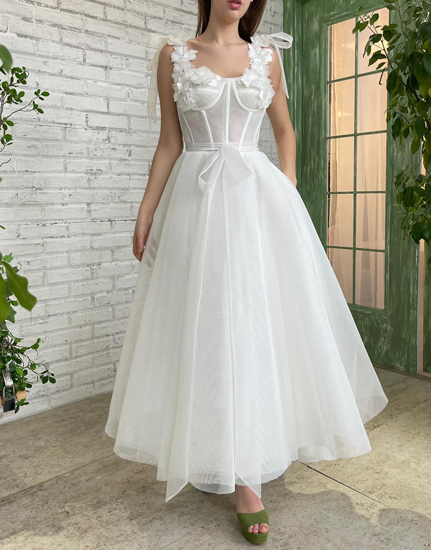 White Homecoming Dress with Flowers