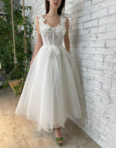 White Homecoming Dress with Flowers