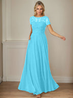 Robe en mousseline de soie bleu marine foncé, coupe trapèze, col bateau et sequins 