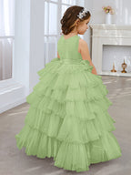 Vestido de princesa rosa perla sin mangas para niña de las flores con lazo de tul 