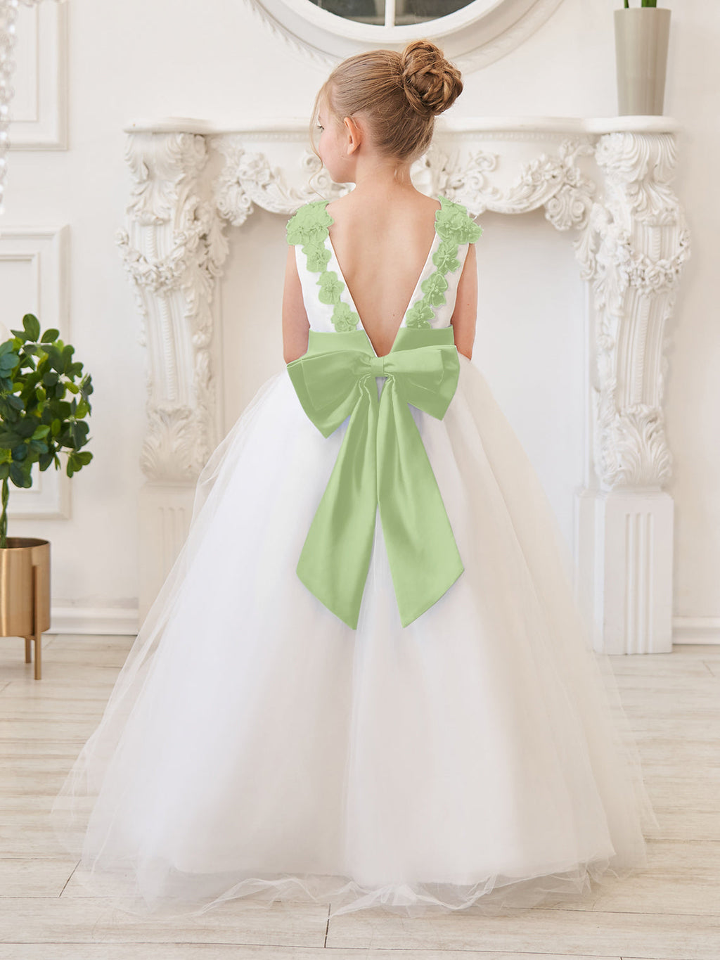 Vestido de princesa/de princesa con flores 3D de tul hasta el suelo, color marfil, para niña de las flores 