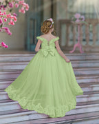 Vestido de gala/princesa rosa con cola de encaje para cumpleaños 