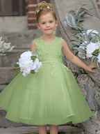 Vestido de niña de las flores sin mangas de tul y encaje hasta la rodilla 
