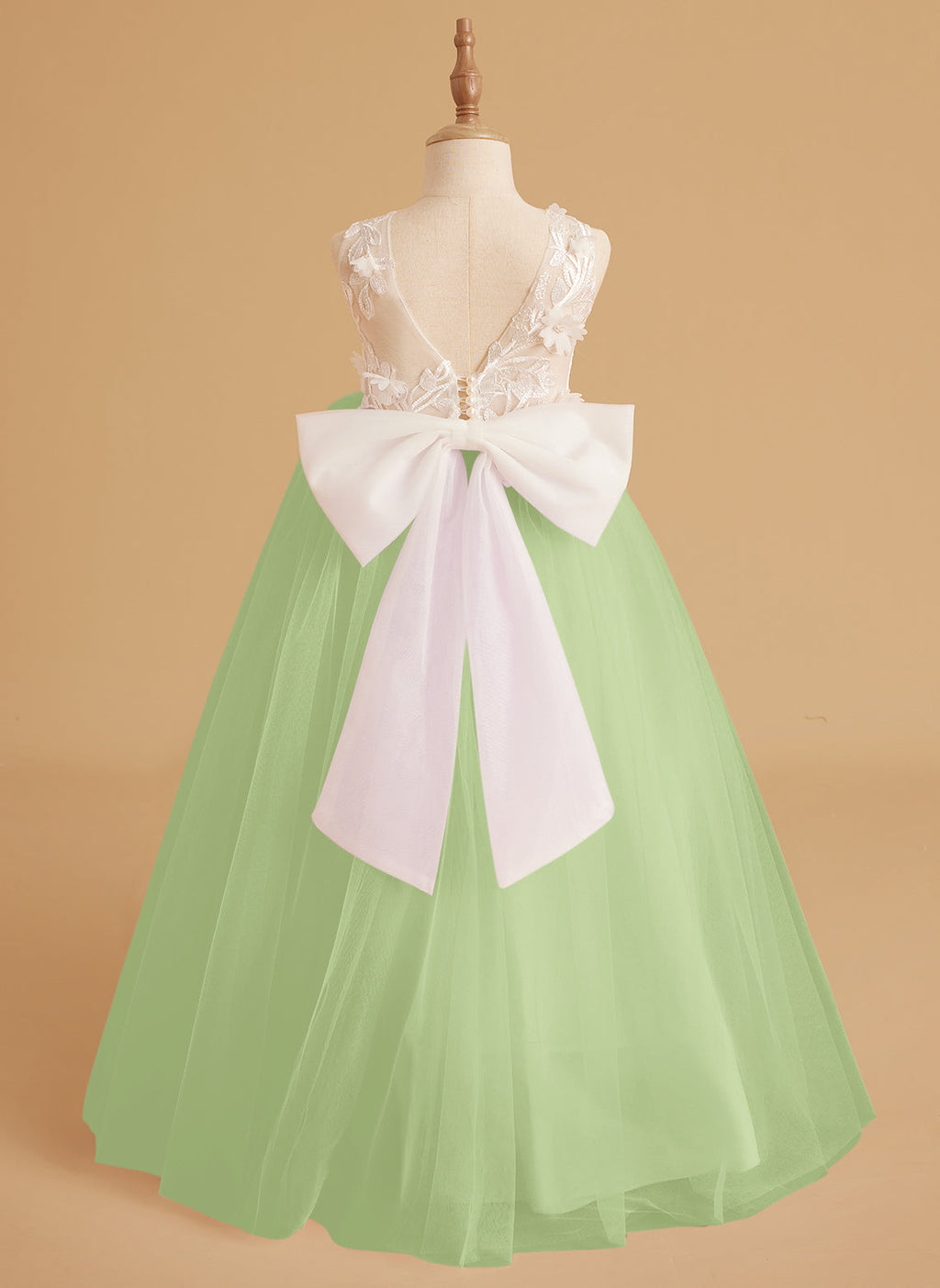 Vestido de niña de las flores sin mangas con cola desmontable de princesa de ensueño 