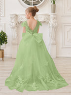 Vestido de niña de las flores para la Primera Comunión, color marfil, con cola desmontable estilo princesa. 