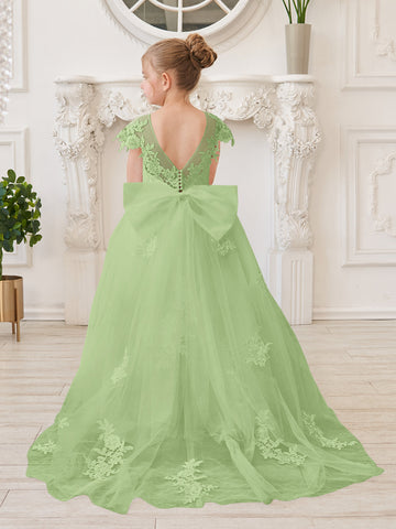 Vestido de niña de las flores para la Primera Comunión, color marfil, con cola desmontable estilo princesa. 