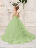Elegante vestido de princesa sin mangas de tul para niña de las flores, corte en A 