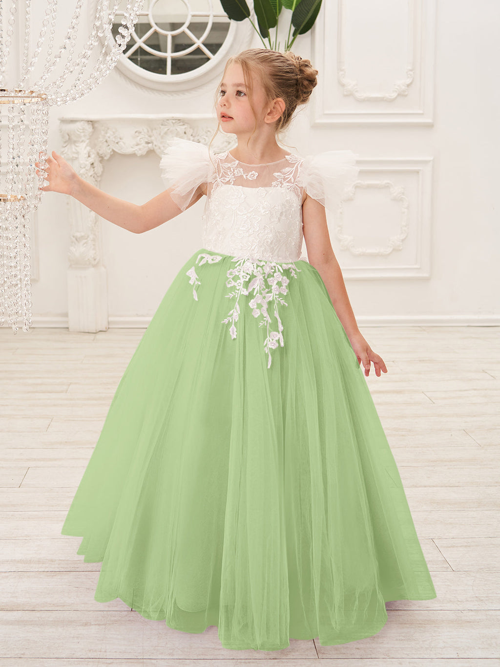 Robe de demoiselle d'honneur à traîne en tulle et dentelle amovible 
