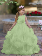 Vestido de niña de las flores de corte A, de satén y tul, hasta el suelo, con volantes en cascada. 
