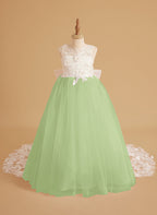 Vestido de niña de las flores sin mangas de encaje y tul con cuentas, estilo princesa de ensueño 