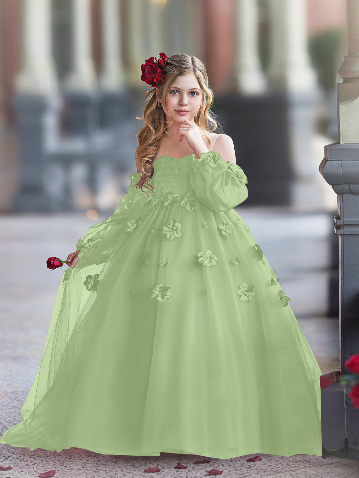 Vestidos de princesa con flores en 3D para niña 