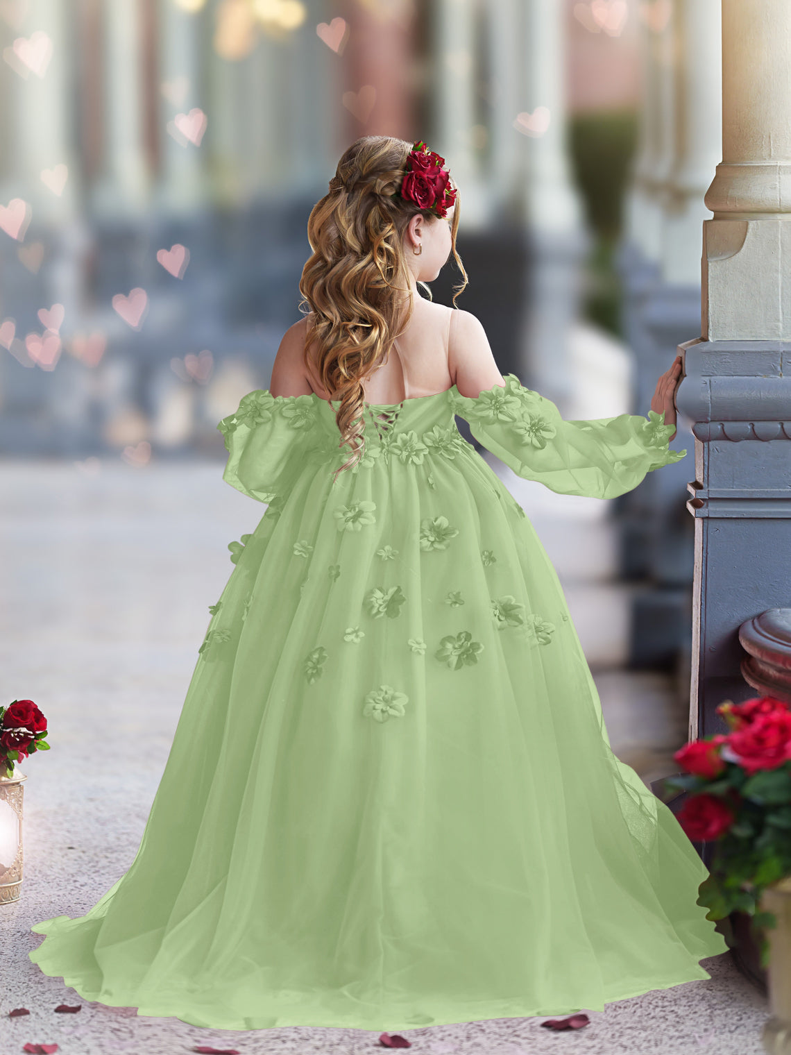 Vestidos de princesa con flores en 3D para niña 