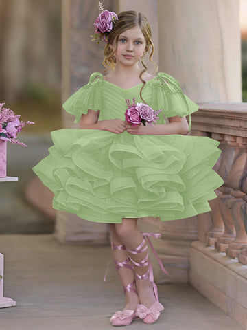 Robe de bal/robe de princesse en tulle longueur genou pour demoiselle d'honneur d'anniversaire 