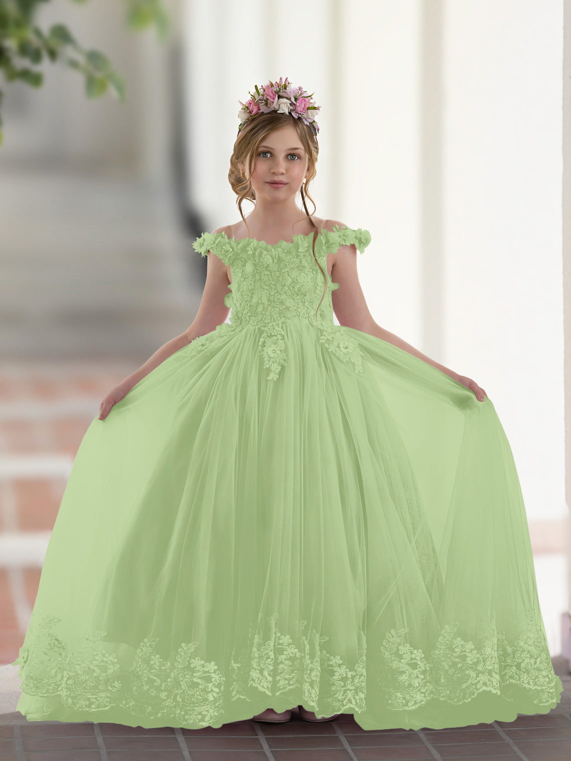 Vestido de gala/princesa rosa con cola de encaje para cumpleaños 