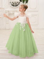 Vestido de niña de las flores con cola de tul y encaje desmontable
