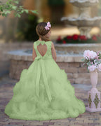 Vestido de niña de las flores de corte A, de satén y tul, hasta el suelo, con volantes en cascada. 