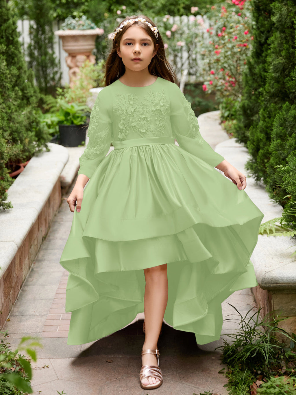 Vestido asimétrico de satén de corte A para niña de las flores