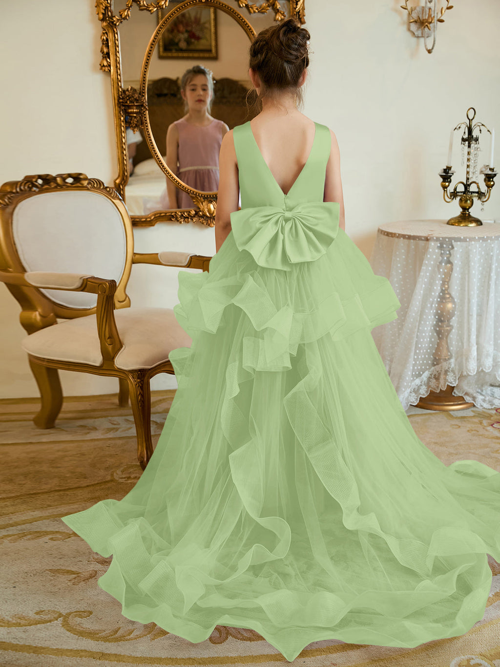 Vestido de princesa/vestido de princesa de satén y tul para niña de las flores 