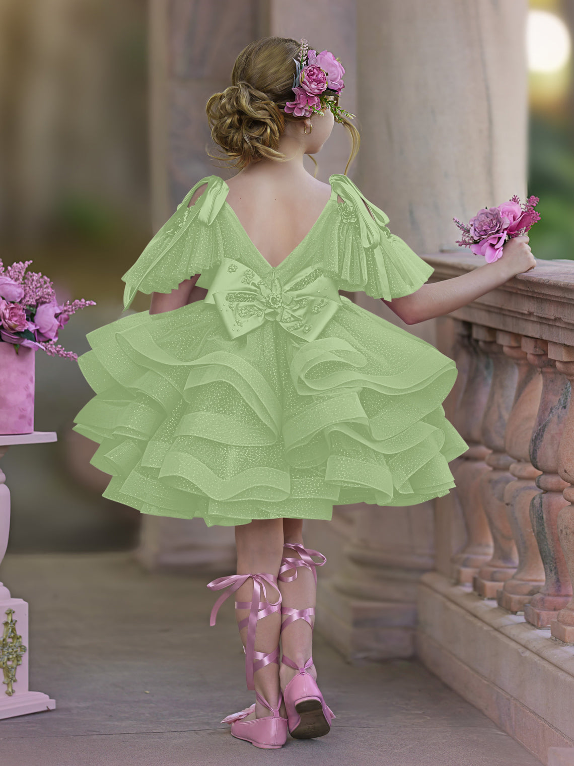 Vestido de princesa/vestido de tul hasta la rodilla para niña de las flores de cumpleaños 