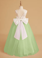 Vestido de niña de las flores sin mangas de encaje y tul con cuentas, estilo princesa de ensueño 