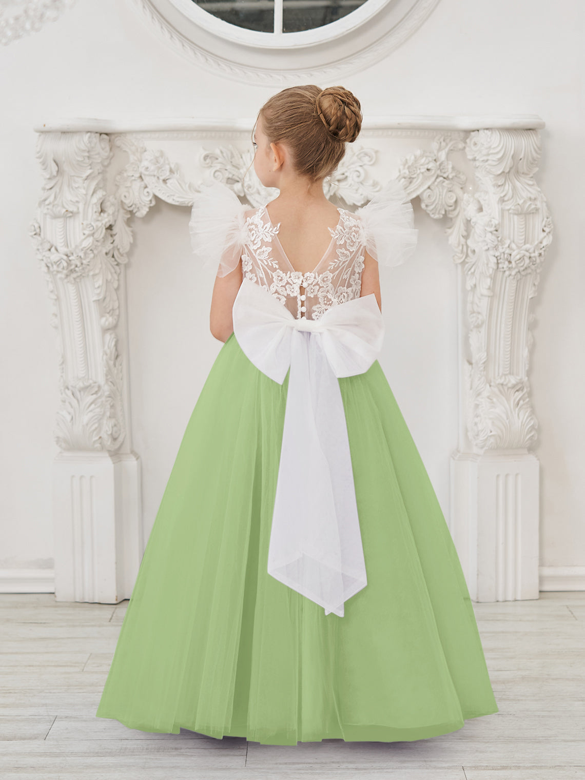 Vestido de niña de las flores con cola de tul y encaje desmontable
