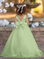 Elegante vestido de princesa de satén y tul para niña de las flores 