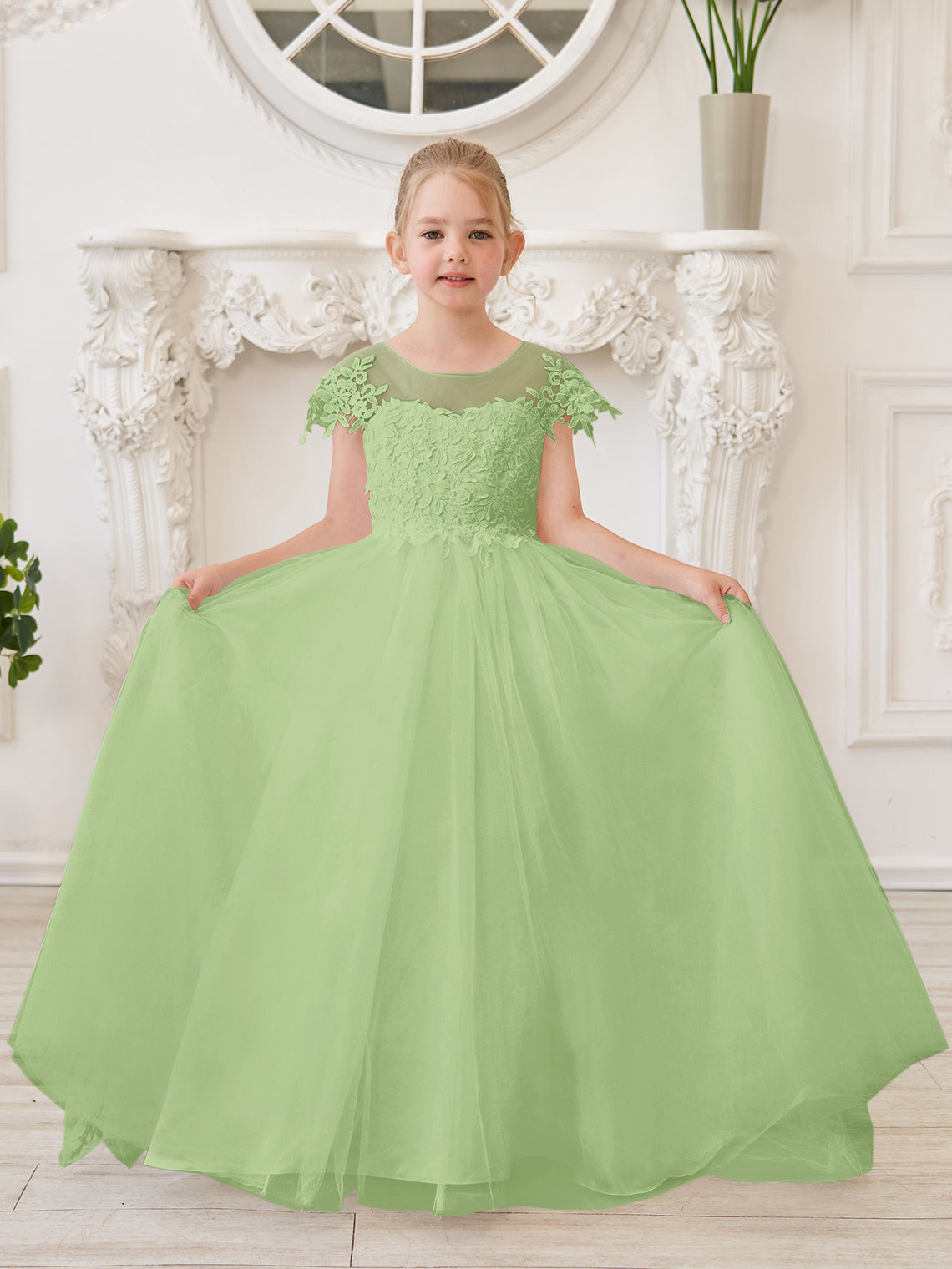 Vestido de niña de las flores para la Primera Comunión, color marfil, con cola desmontable estilo princesa. 
