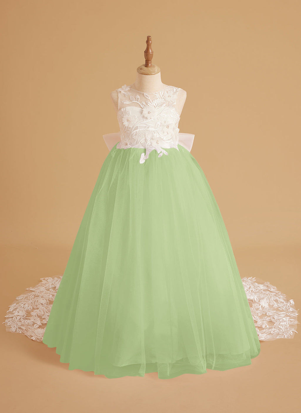 Vestido de niña de las flores sin mangas con cola desmontable de princesa de ensueño 