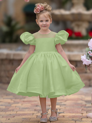 Vestido de princesa/vestido de princesa de satén hasta la rodilla para niña de las flores 