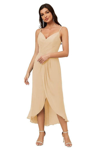 Vestido de dama de honor de gasa con escote en V y abertura media, vestido formal de fiesta, vestido de bienvenida 2803 