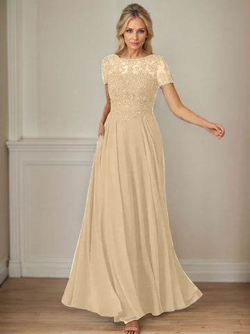 Dark Navy A-Line Boatneck Sequins Chiffon Dress