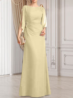 Vestido de corte recto/columna, largo hasta el suelo, de gasa, para la madre de la novia, con plisados ​​y cuentas.
