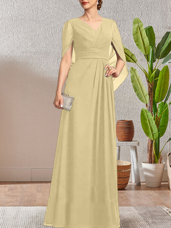 Vestido largo azul marino oscuro de corte A con escote en V para la madre de la novia