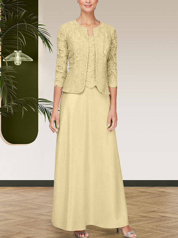 Robe jupe-veste en dentelle pailletée et satin avec veste ouverte