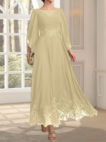 A-line Scoop Illusion Ankle-Length Lace Chiffon Mother of the Bride Dress With Sequins