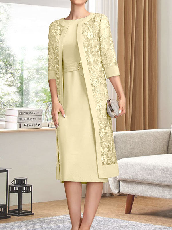Vestido de gasa corte recto/columna hasta la rodilla para la madre de la novia con lentejuelas plisadas