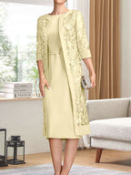 Vestido de gasa corte recto/columna hasta la rodilla para la madre de la novia con lentejuelas plisadas