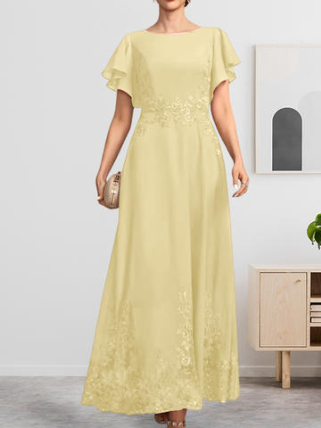 A-line Scoop Ankle-Length Lace Chiffon Mother of the Bride Dress With Sequins