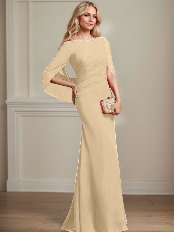 Vestido de chifón hasta el suelo, corte sirena/trompeta, para la madre de la novia, con pliegues 